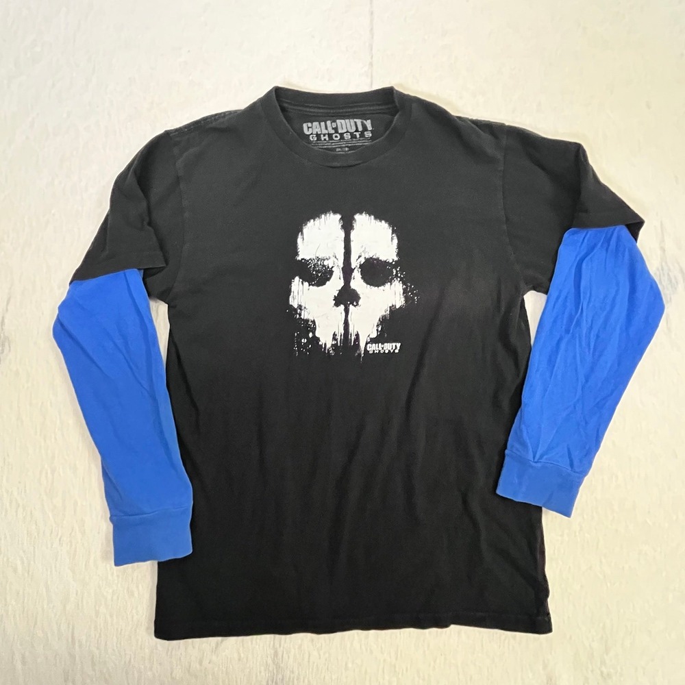 Call of Duty Ghosts Youth Long Sleeve Shirt Black Blue Logo‎ Tee Size 2XL (18)